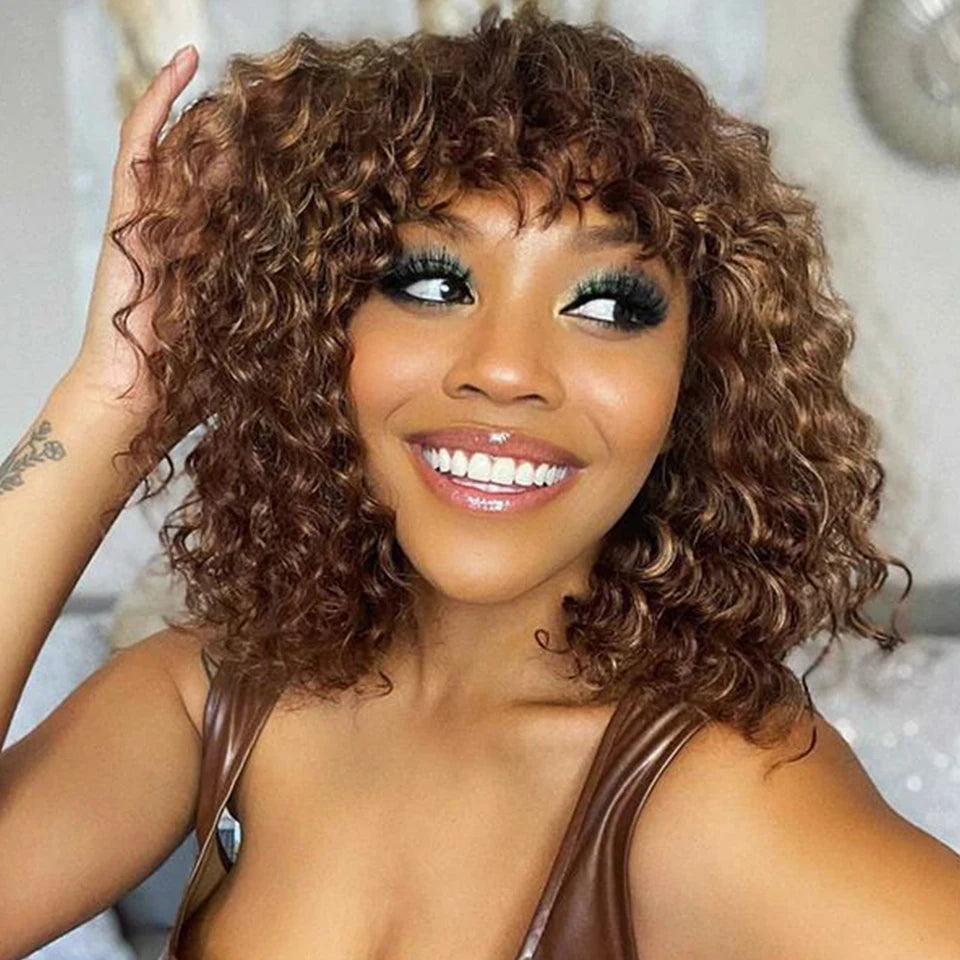 Jerry Curly Short Pixie Bob Cut Human Hair Wig Blonde Colored For Women