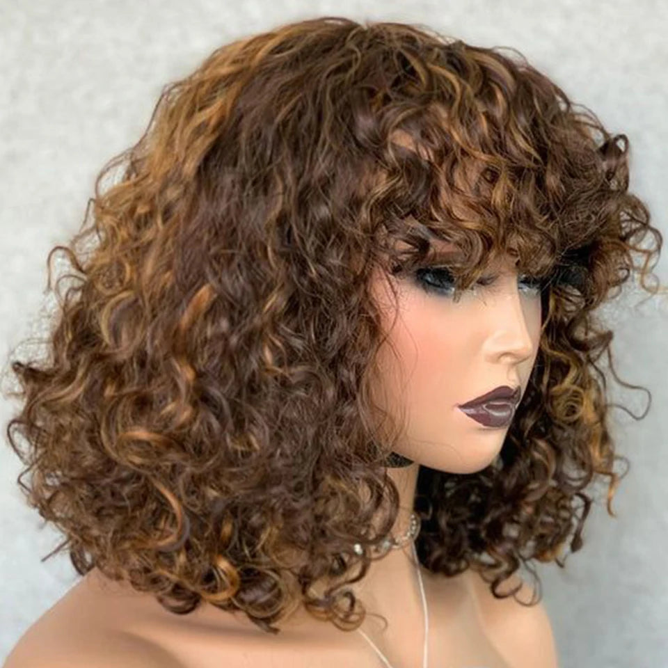 Jerry Curly Short Pixie Bob Cut Human Hair Wig Blonde Colored For Women